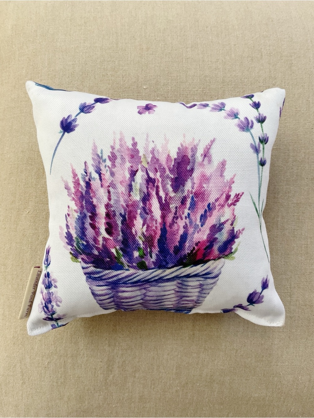Lavender Pond Farm CT Small 6” Lavender Scented Pillow Watercolor Basket Sachet